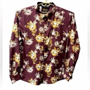 PAVINI Men’s gold lined Floral Burgundy Dress Shirt size 3XL